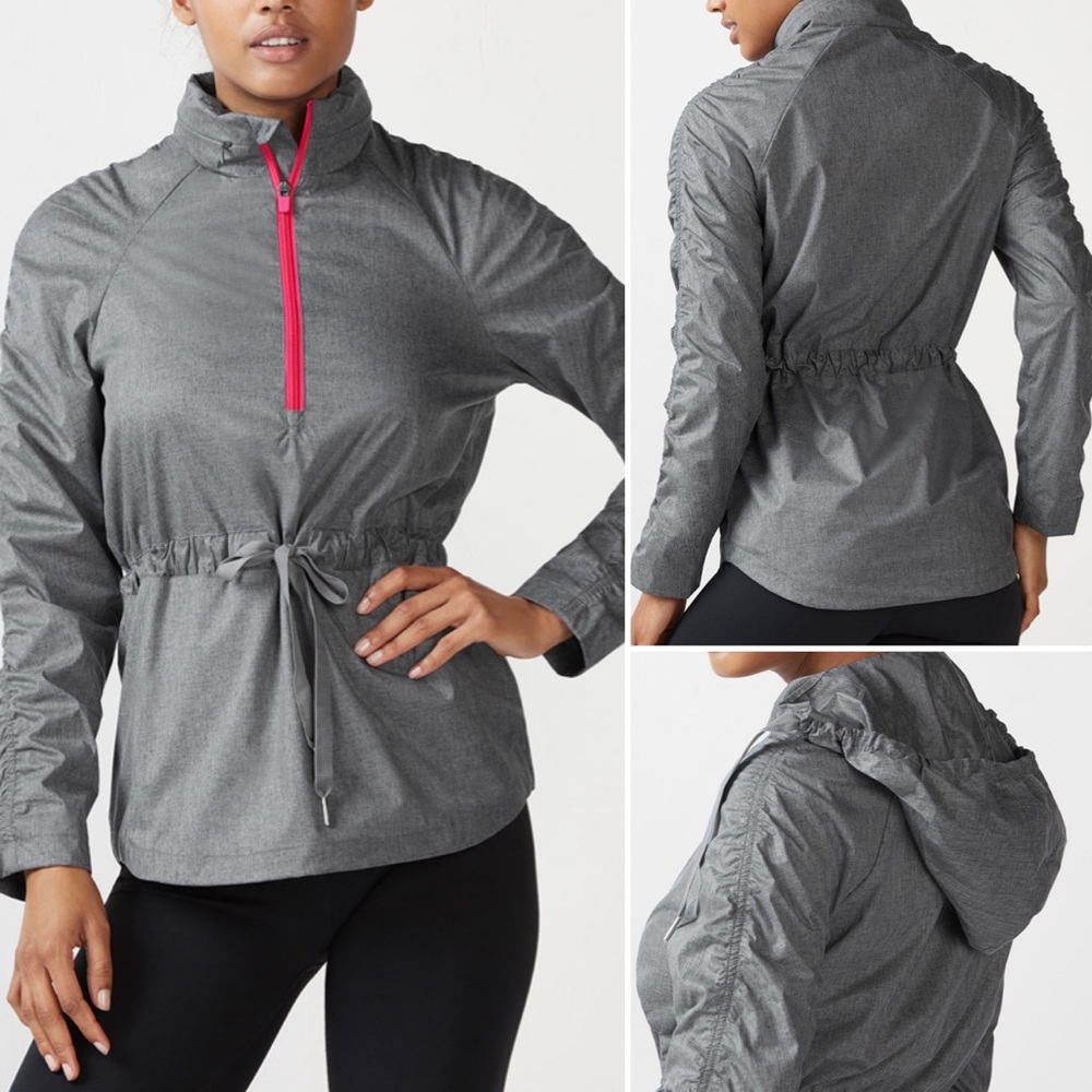 Fabletics Danielle Jacket 1/2 Zip Pullover in Grey Heather Hot Pink